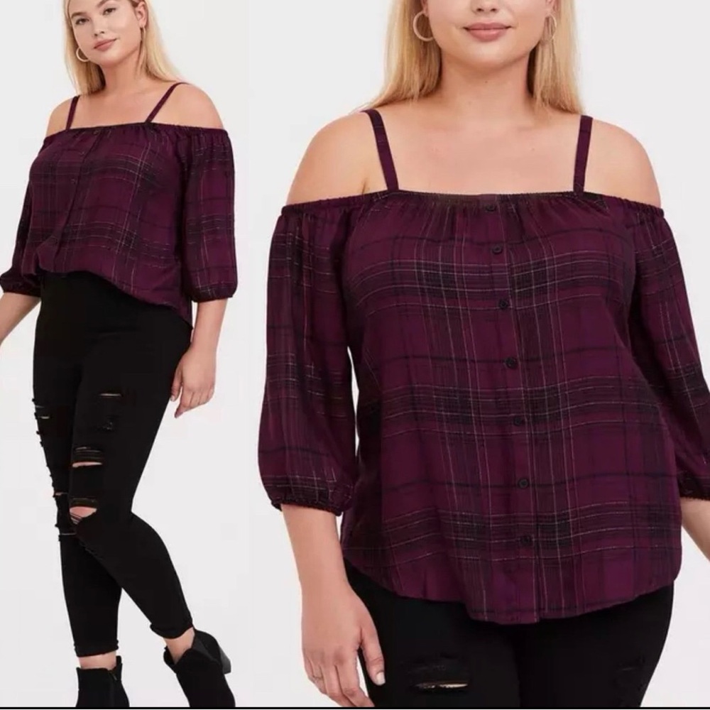 Torrid Deep Purple Plaid Blouse Size 3/ 3XL Like New Condition